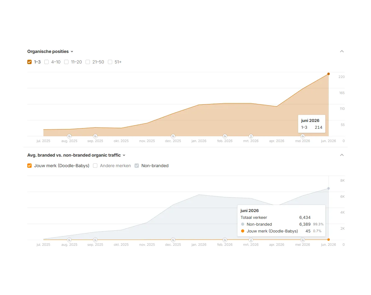 Topposities in Google voor zoektermen anders dan het merk Topposities in Google