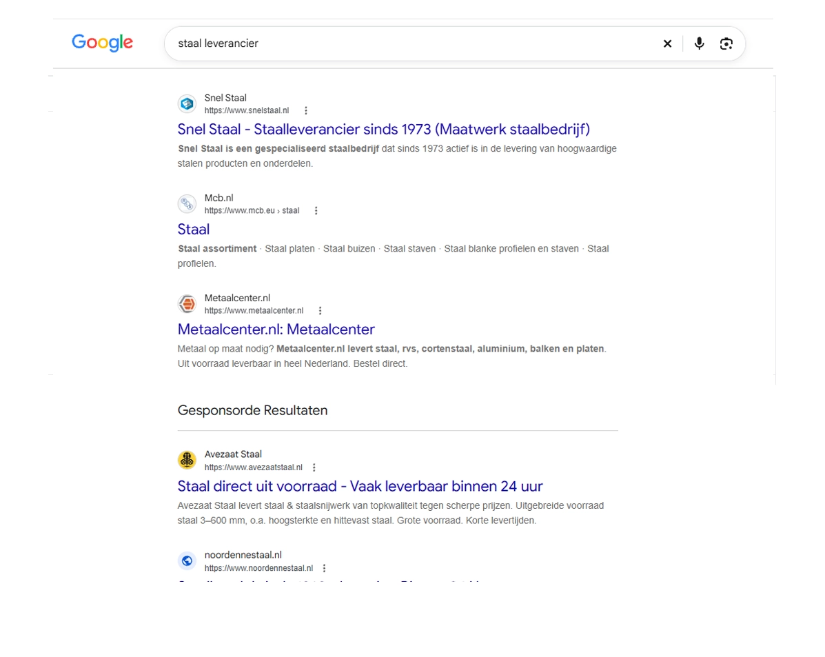 Nr 1 in Google voor staal leverancier Nr 1 in Google voor staal leverancier